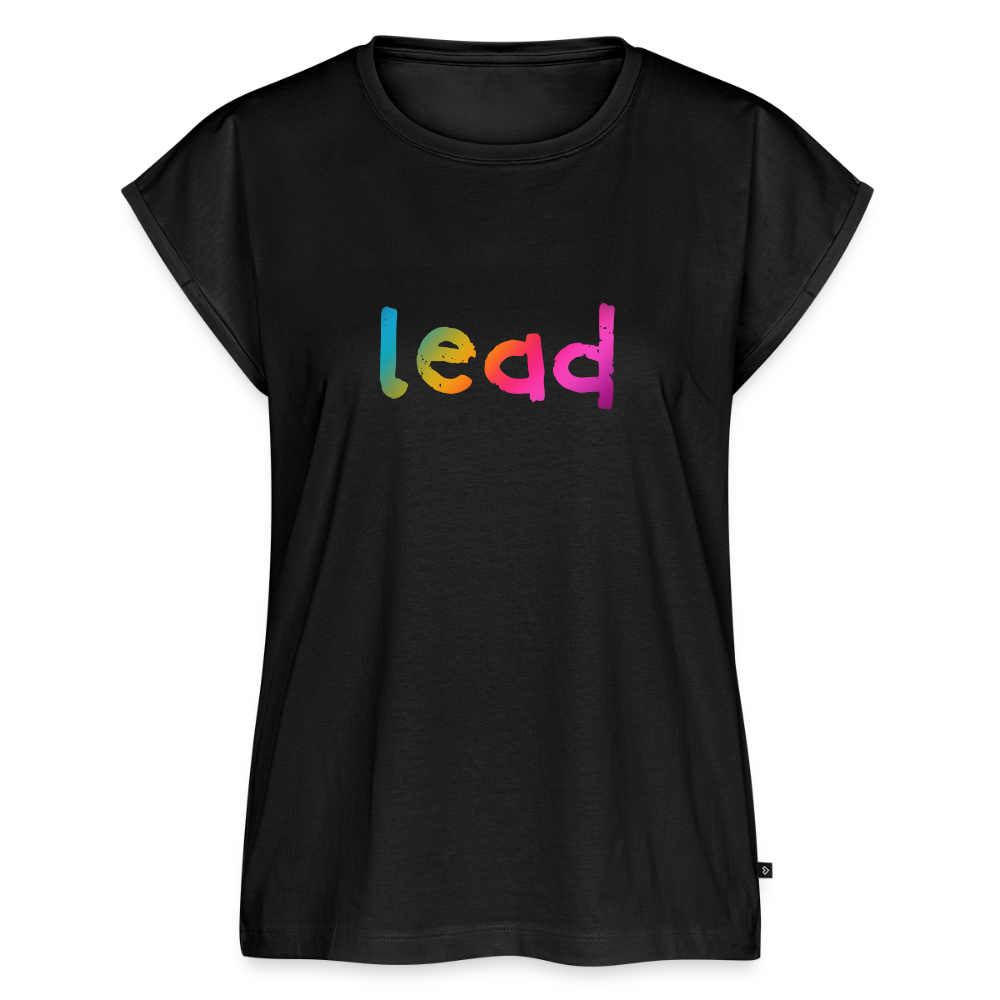 Women’s rainbow print LEAD SINGER T-Shirt with rolled up sleeves - black