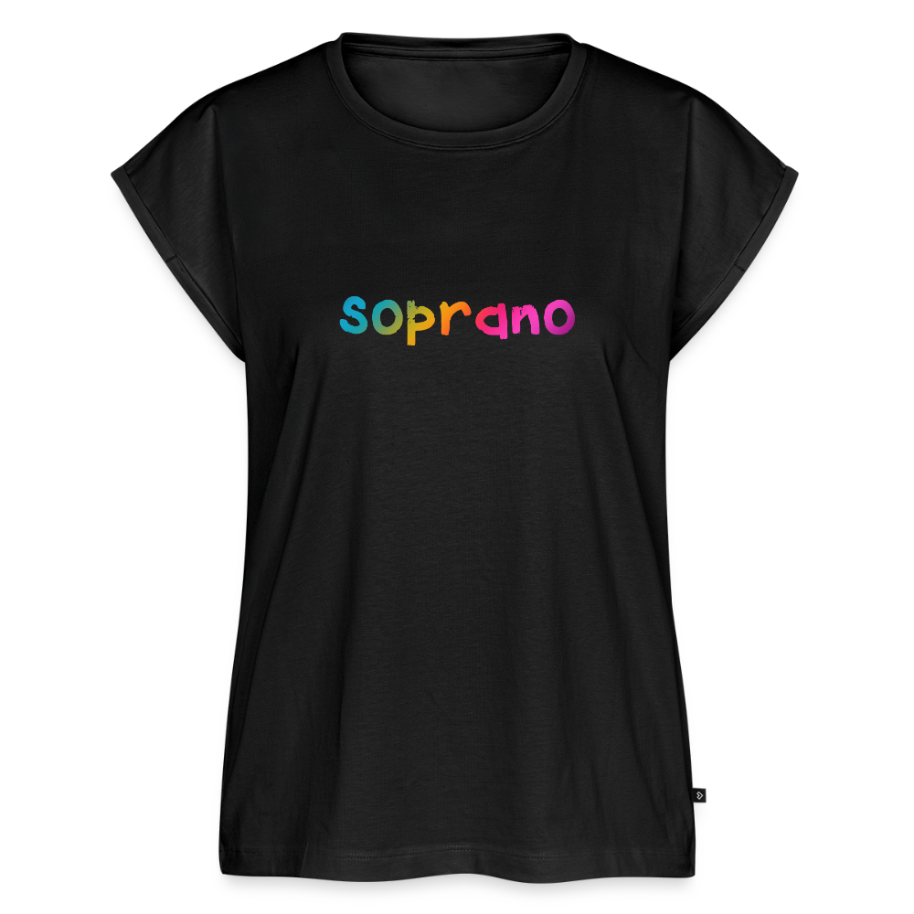 Women’s fit rolled cap sleeve SOPRANO SINGER rainbow print t-shirt - black