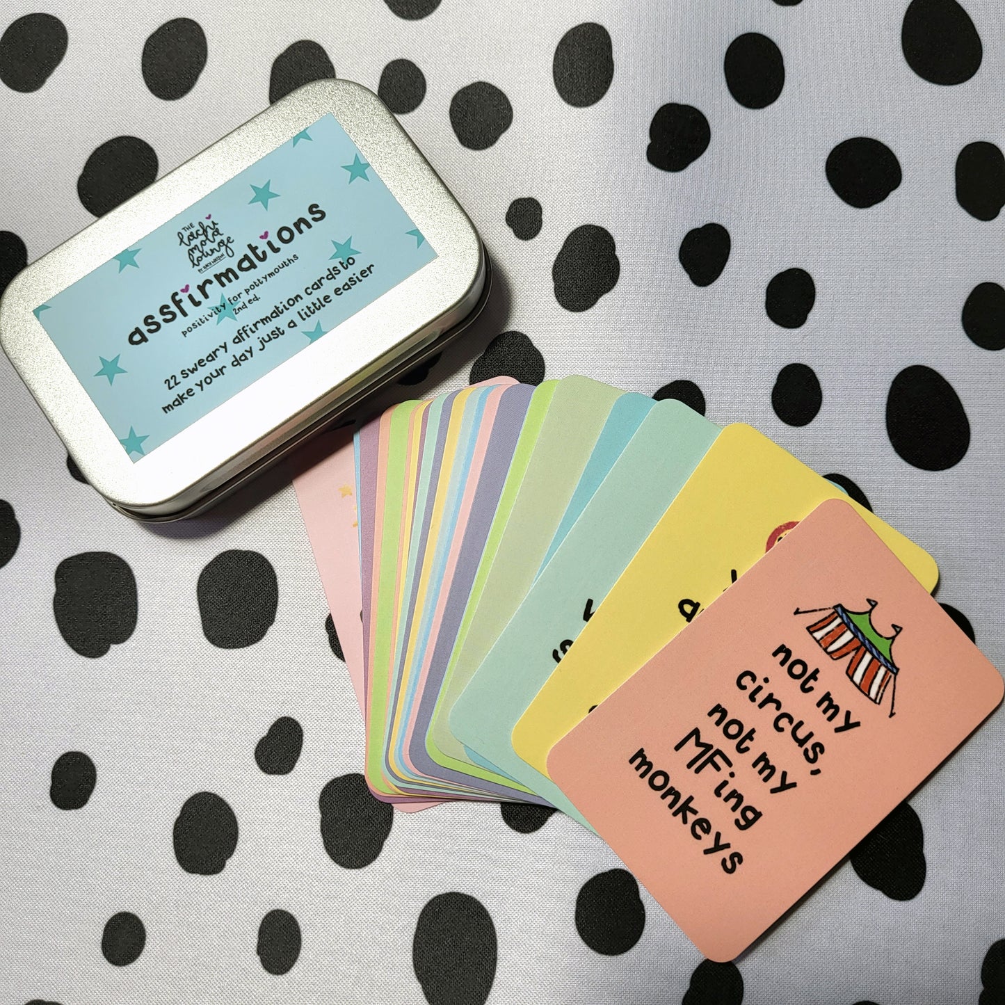 Assfirmations 2nd Ed. gift tin - sweary positivity cards set, motivation & affirmations for pottymouths!