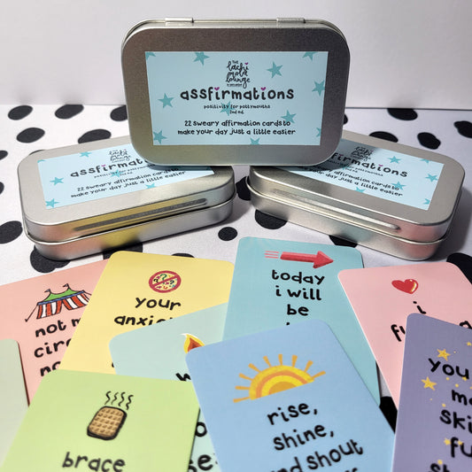 Assfirmations 2nd Ed. gift tin - sweary positivity cards set, motivation & affirmations for pottymouths!