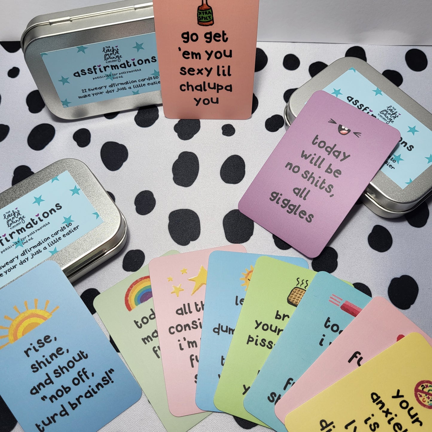 Assfirmations 2nd Ed. gift tin - sweary positivity cards set, motivation & affirmations for pottymouths!
