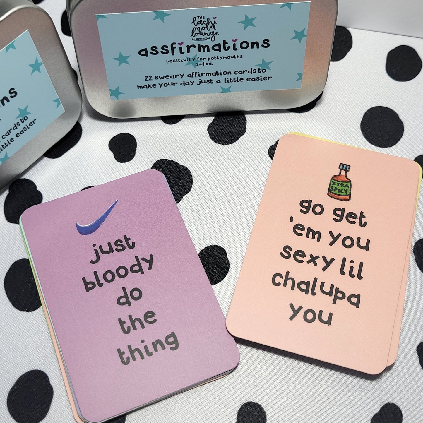 Assfirmations 2nd Ed. gift tin - sweary positivity cards set, motivation & affirmations for pottymouths!