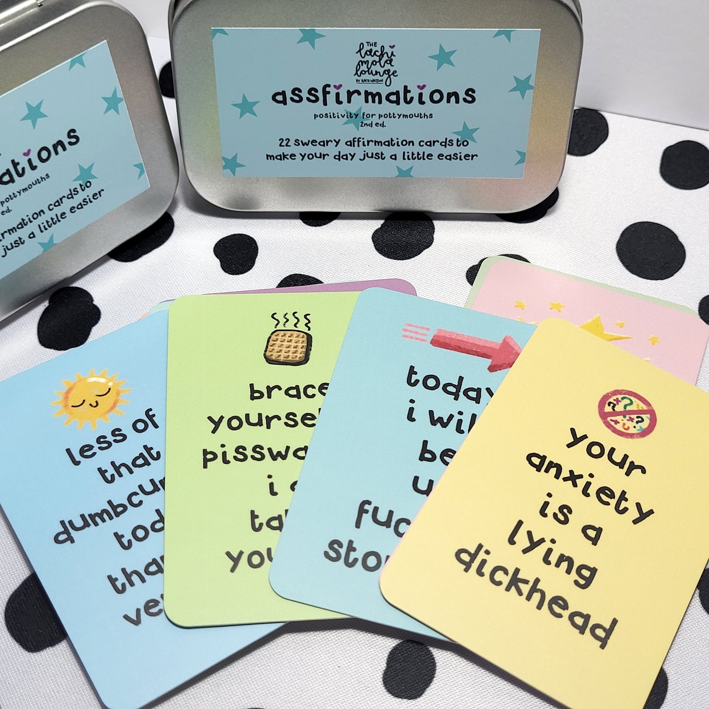 Assfirmations 2nd Ed. gift tin - sweary positivity cards set, motivation & affirmations for pottymouths!