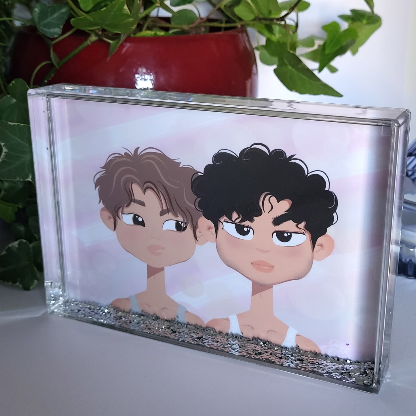 LIMERENCE by Scarlett Drake Felix & Nico 6x4" glitter shaker acrylic block