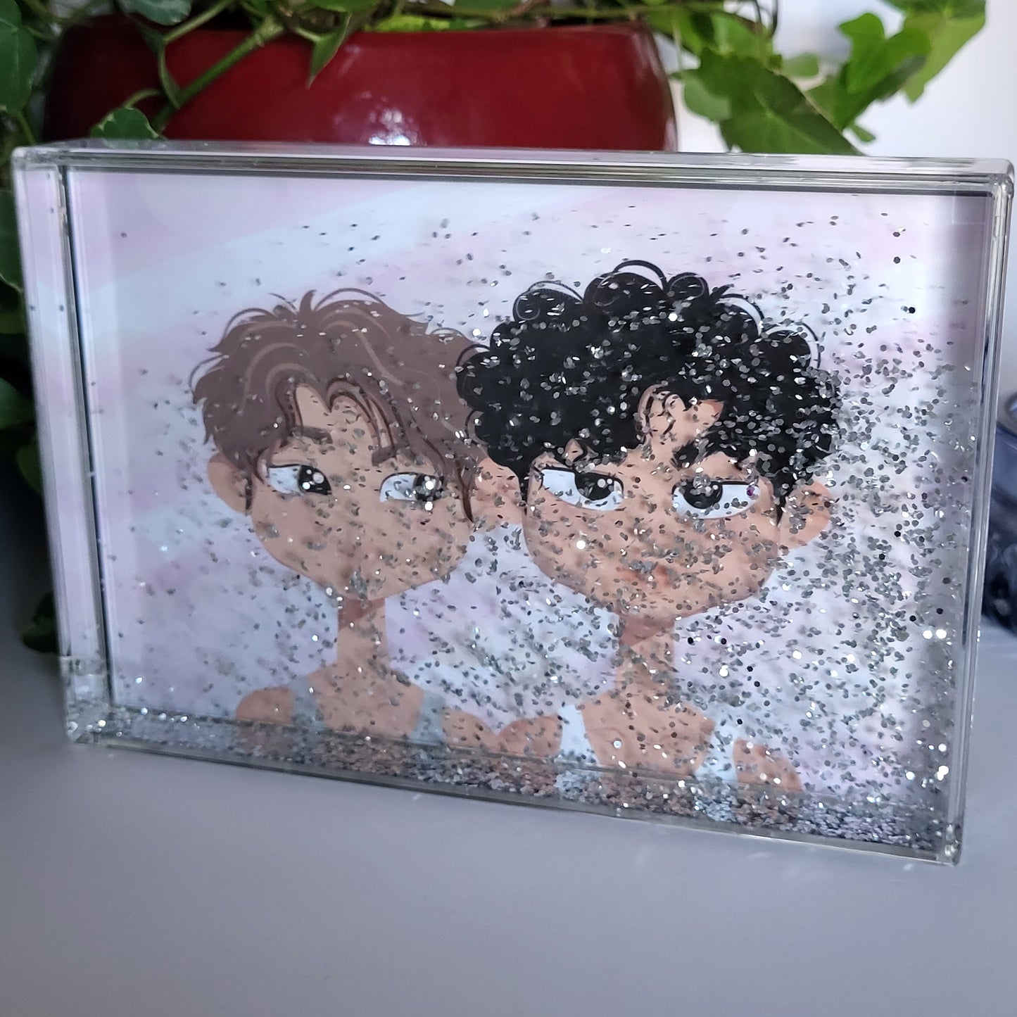 LIMERENCE by Scarlett Drake Felix & Nico 6x4" glitter shaker acrylic block