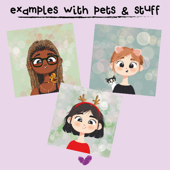 Custom Cartoon Commission - character custom portrait PAIR