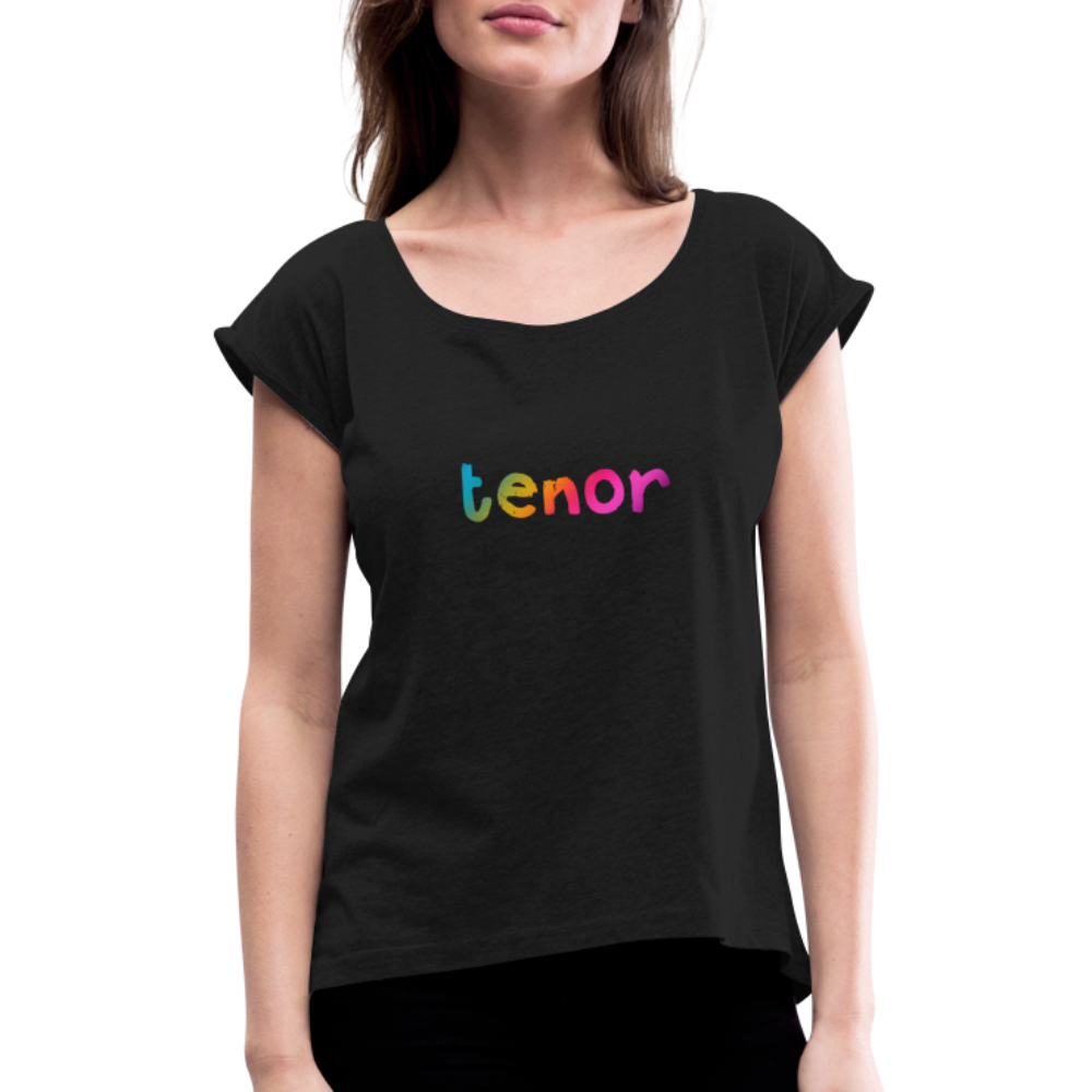 Women’s fit rolled cap sleeve TENOR SINGER rainbow print t-shirt - black