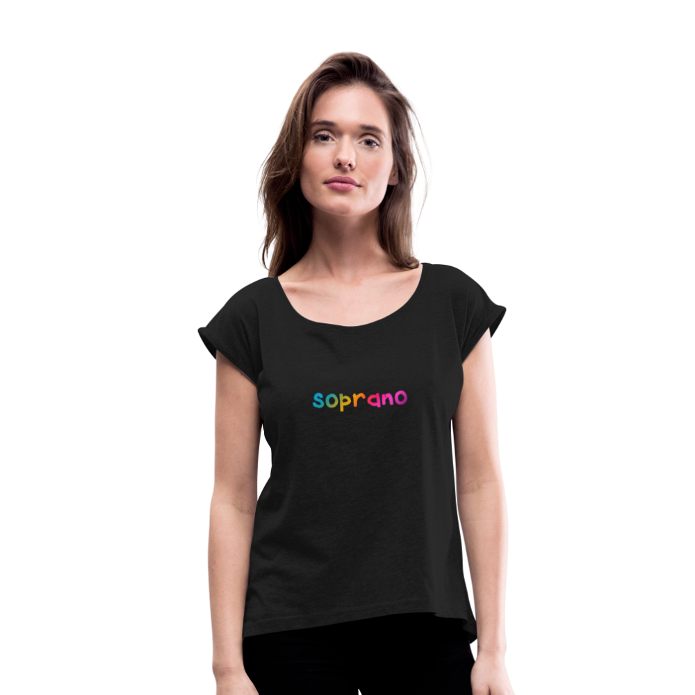 Women’s fit rolled cap sleeve SOPRANO SINGER rainbow print t-shirt - black