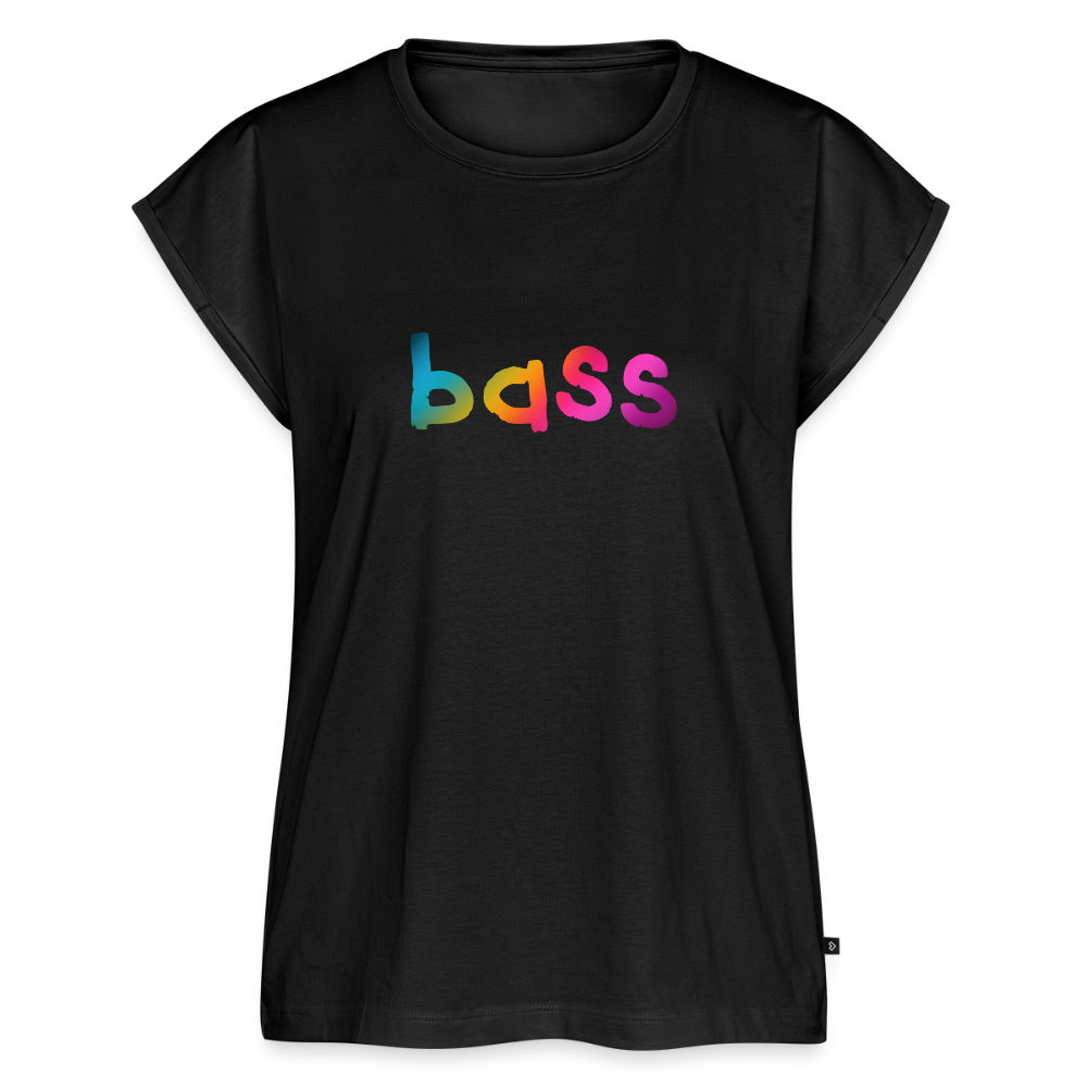 Women’s BASS singer rainbow print T-Shirt with rolled up sleeves - black