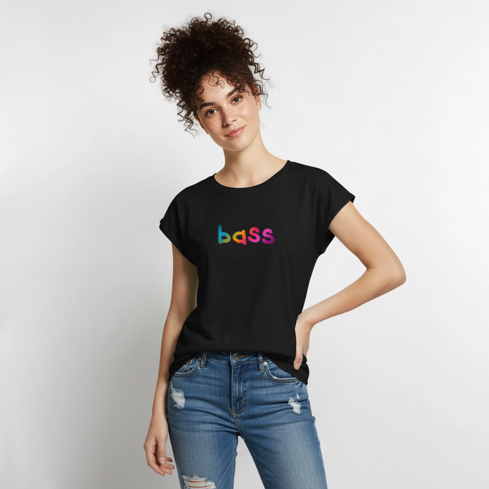 Women’s BASS singer rainbow print T-Shirt with rolled up sleeves - black