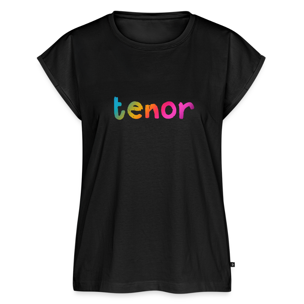 Women’s fit rolled cap sleeve TENOR SINGER rainbow print t-shirt - black