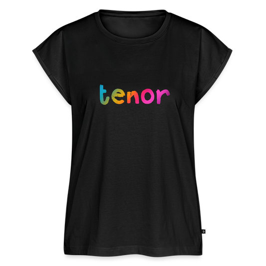 Women’s fit rolled cap sleeve TENOR SINGER rainbow print t-shirt - black