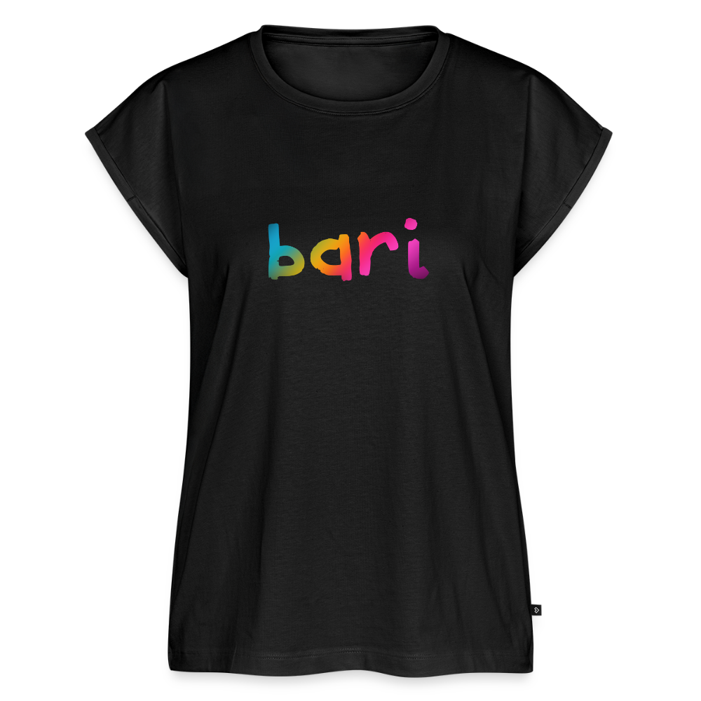 Women’s fit rolled cap sleeve BARI SINGER rainbow print t-shirt - black