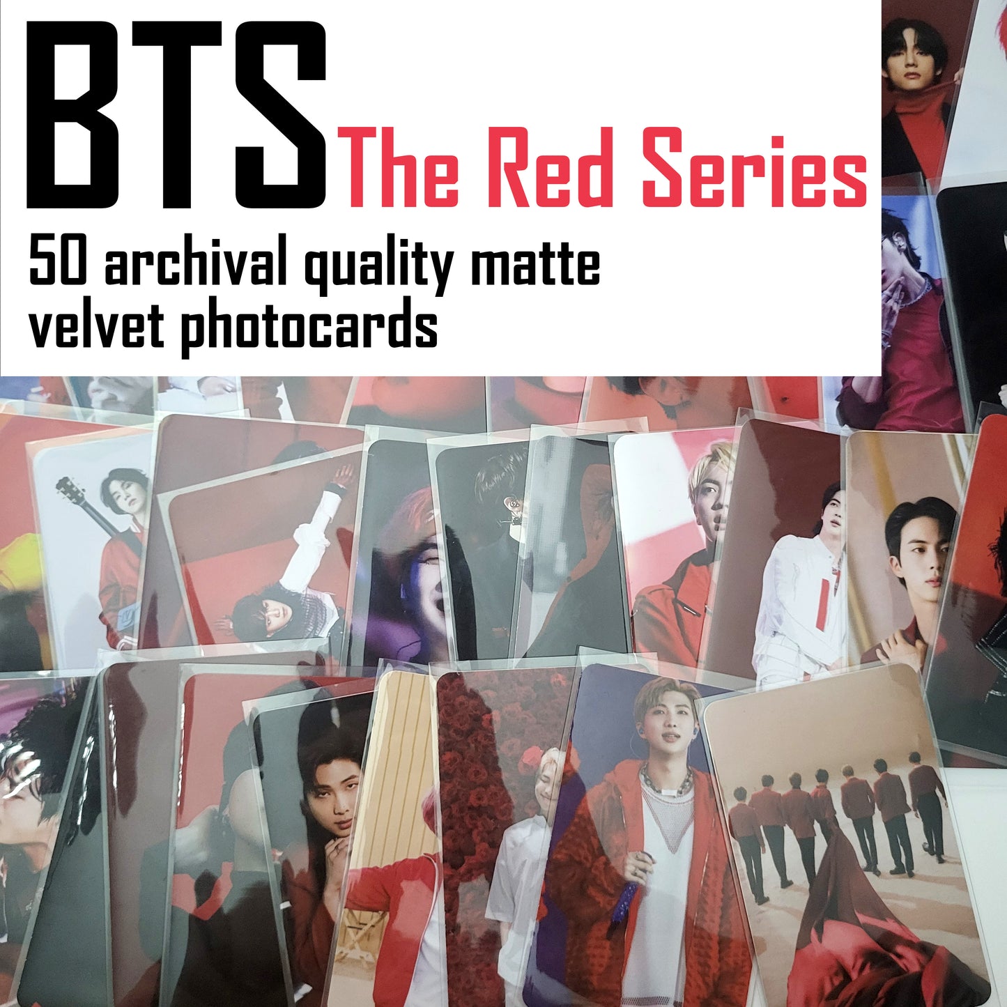 BTS The Red Series Photocards, 50 Archival Matte Collectible LOMO Cards