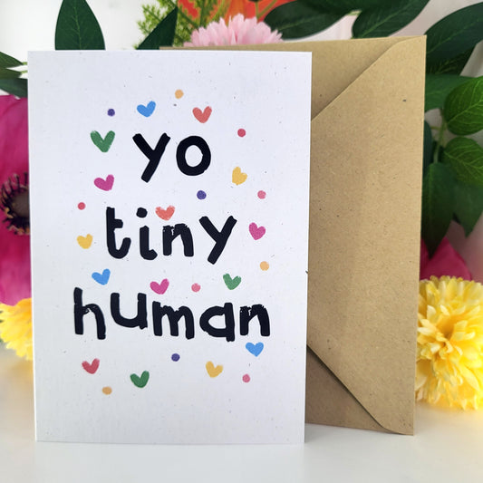 Yo Tiny Human recycled greeting card