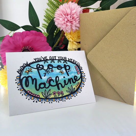Poop Machine - new baby recycled greetings card, congratulations