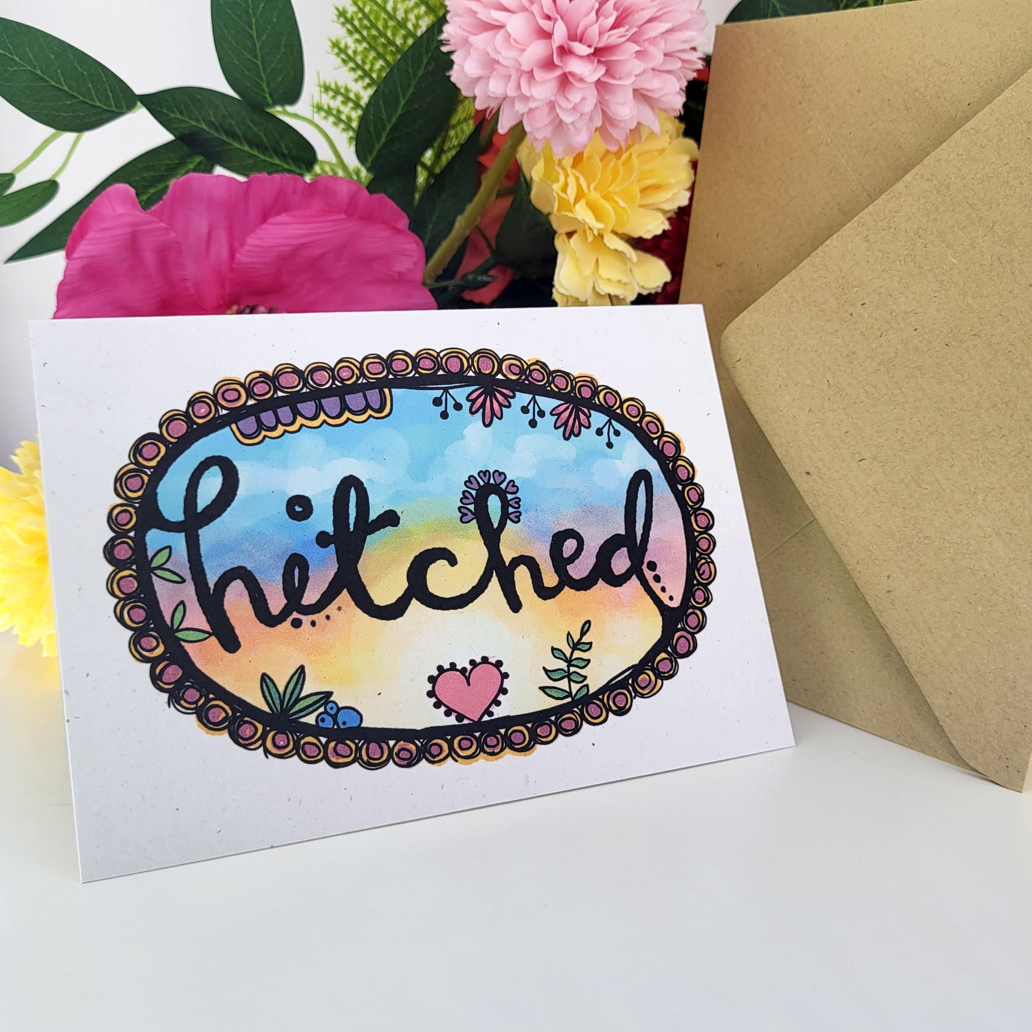 HItched - wedding recycled greetings card, marriage congratulations