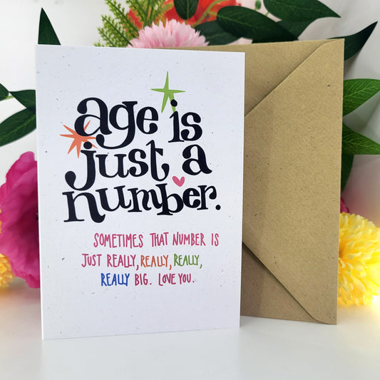 Just a Number - happy birthday recycled greetings card