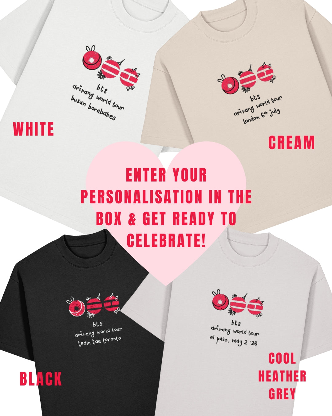 Customisable BTS ARIRANG World Tour chalkboard doodle LIGHT BOXY FIT tshirt