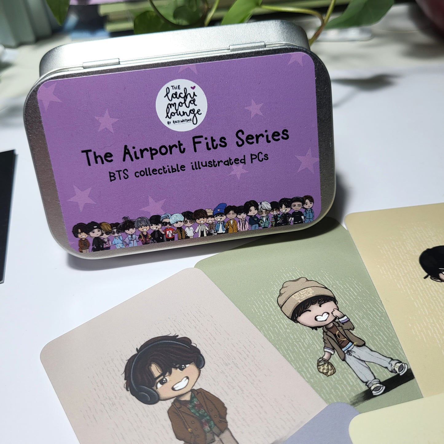 BTS Airport Fits gift tin - illustrated bangtan chibi photocards - perfect ARMY gift