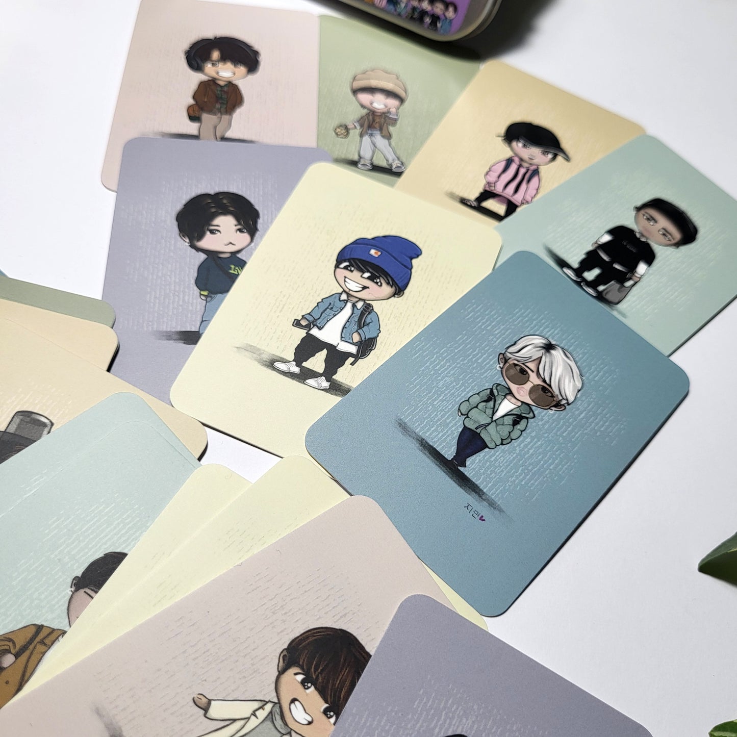 BTS Airport Fits gift tin - illustrated bangtan chibi photocards - perfect ARMY gift