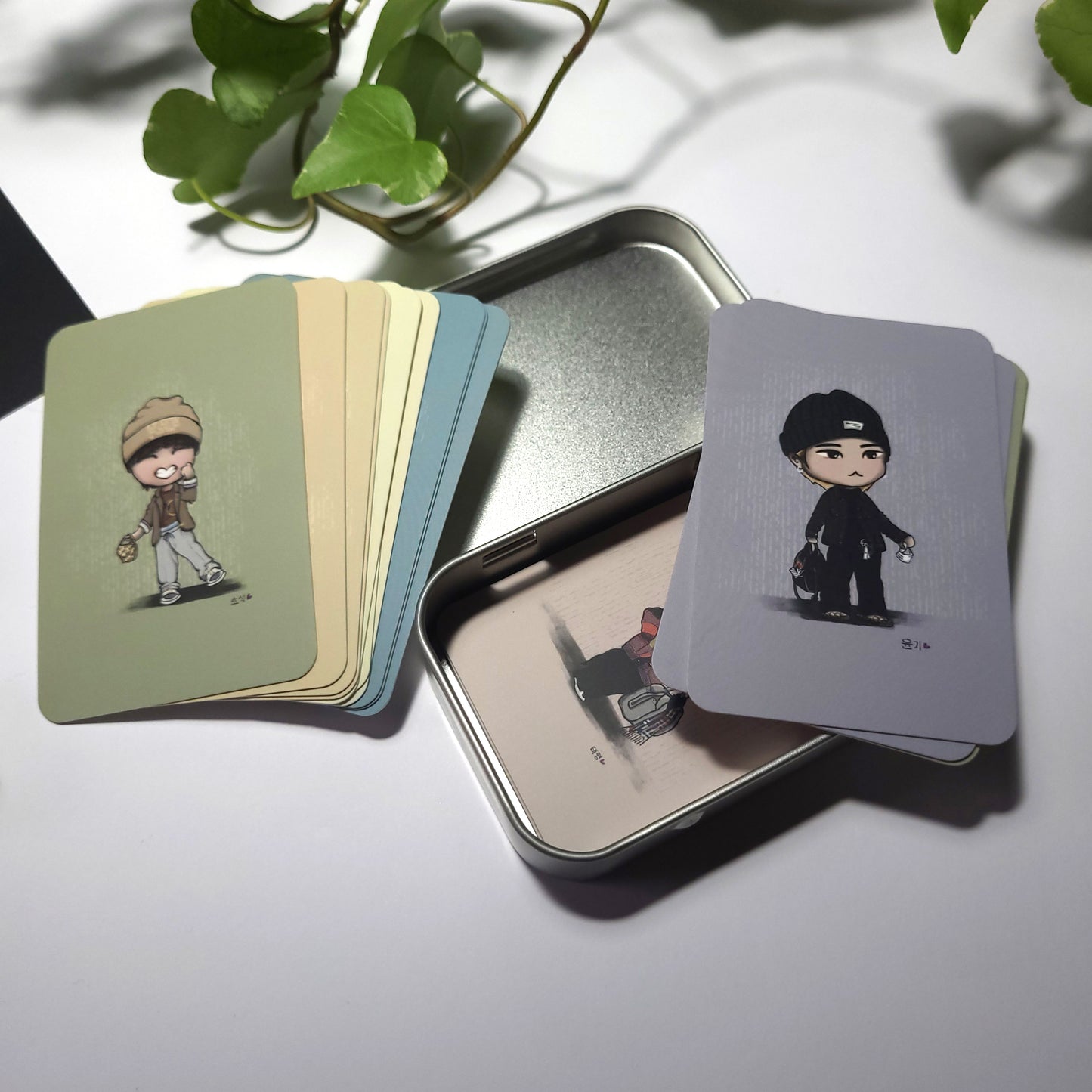 BTS Airport Fits gift tin - illustrated bangtan chibi photocards - perfect ARMY gift