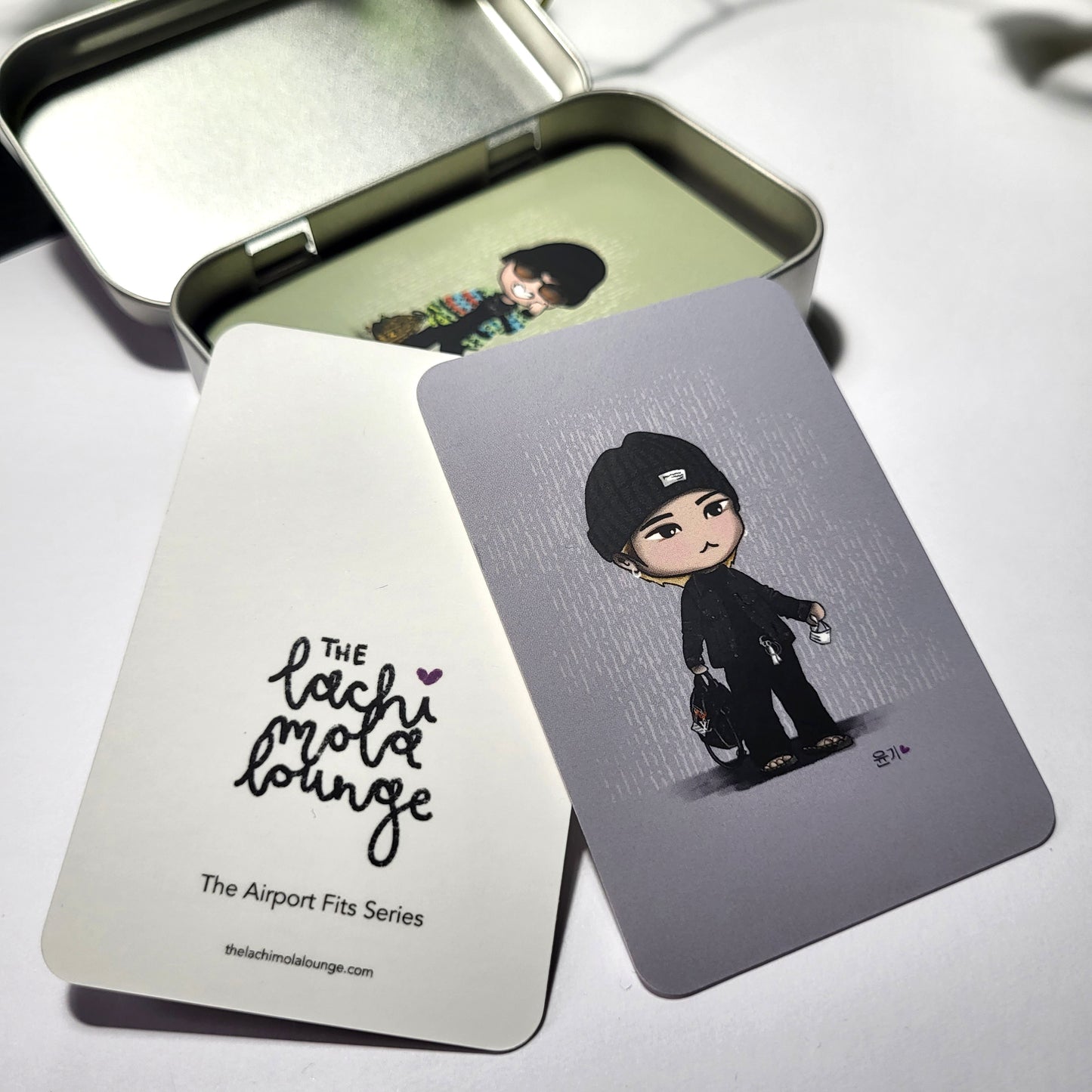 BTS Airport Fits gift tin - illustrated bangtan chibi photocards - perfect ARMY gift