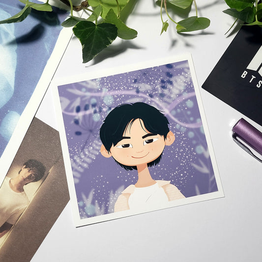 Namjoon Wildflower art print, RM cute cartoon portrait