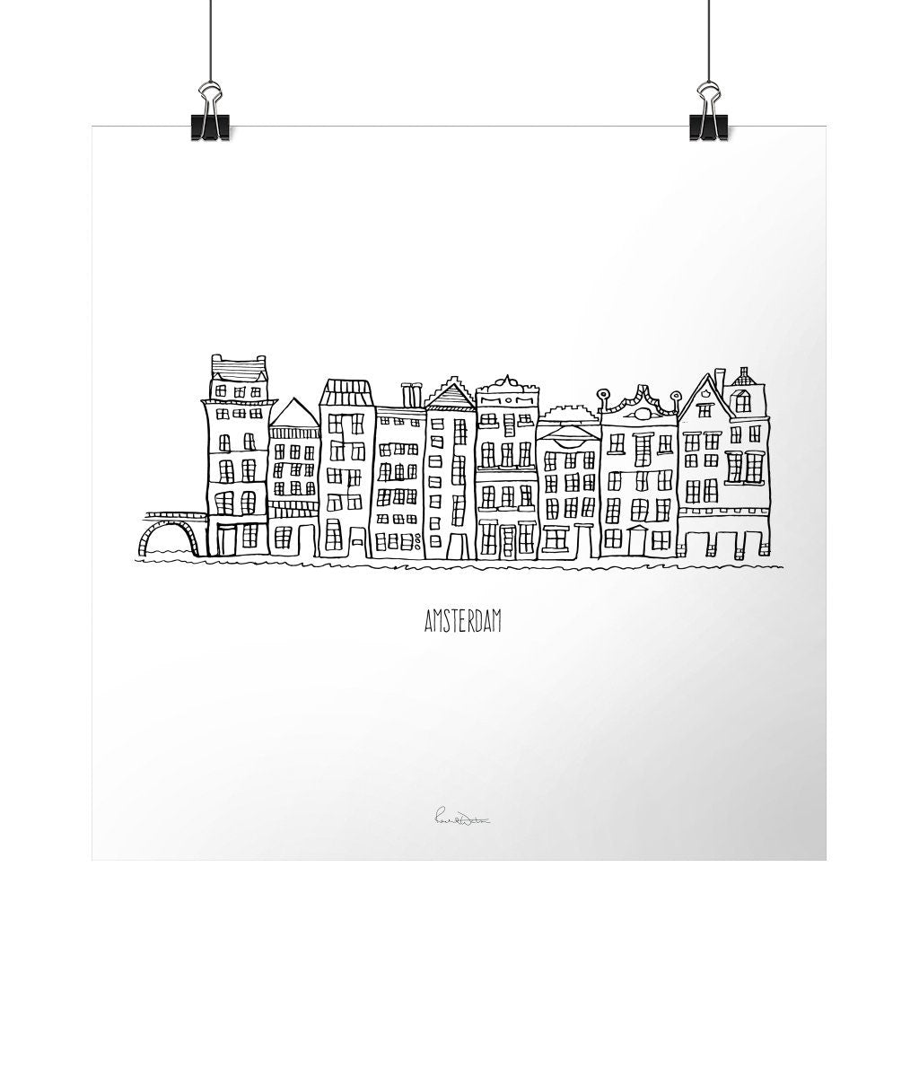 Amsterdam street monochrome sketch art print