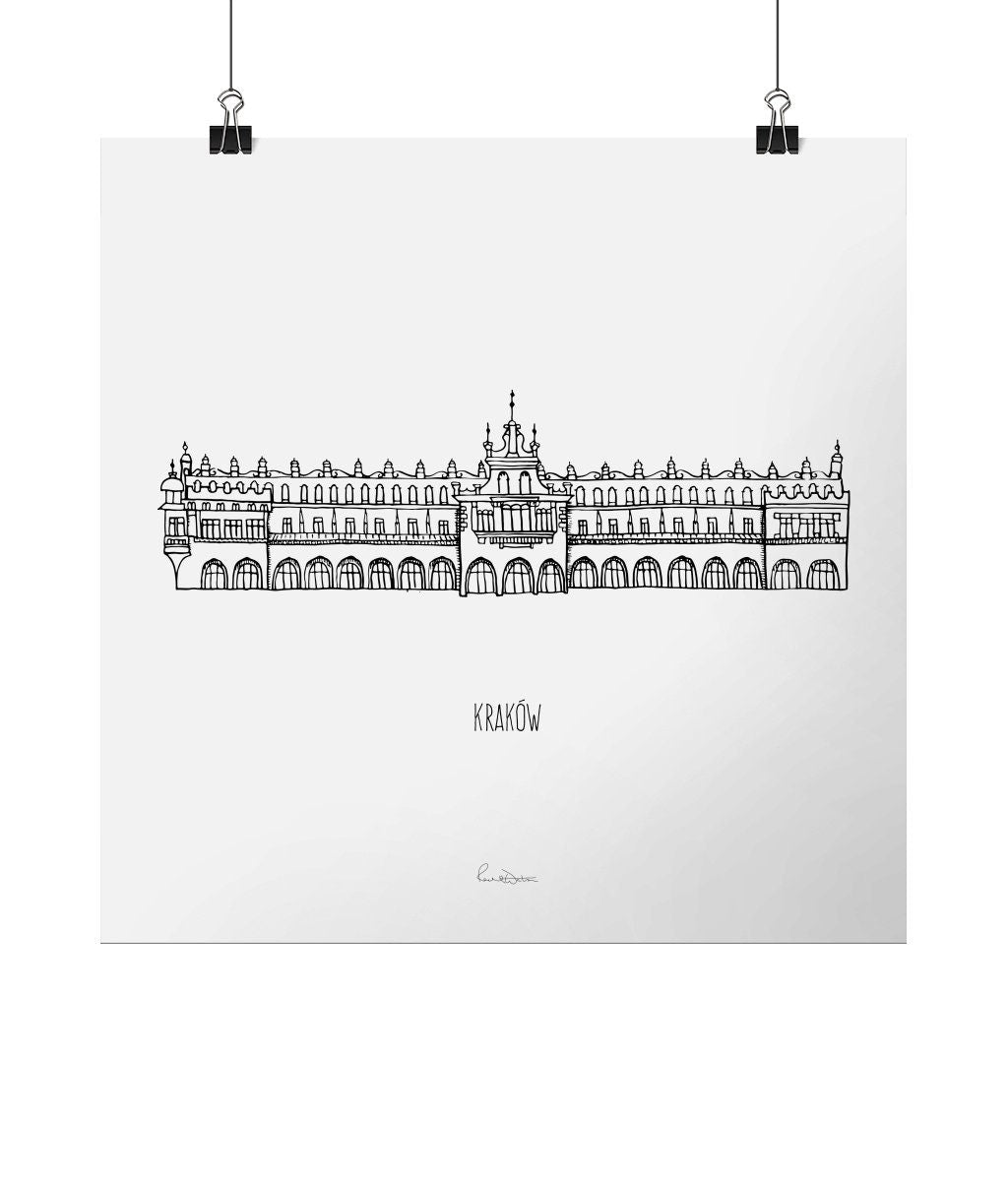 Krakow fine art print, Poland illustration, travel wall art, vacation gift, Europe landmarks, monochrome wall art, black & white art print