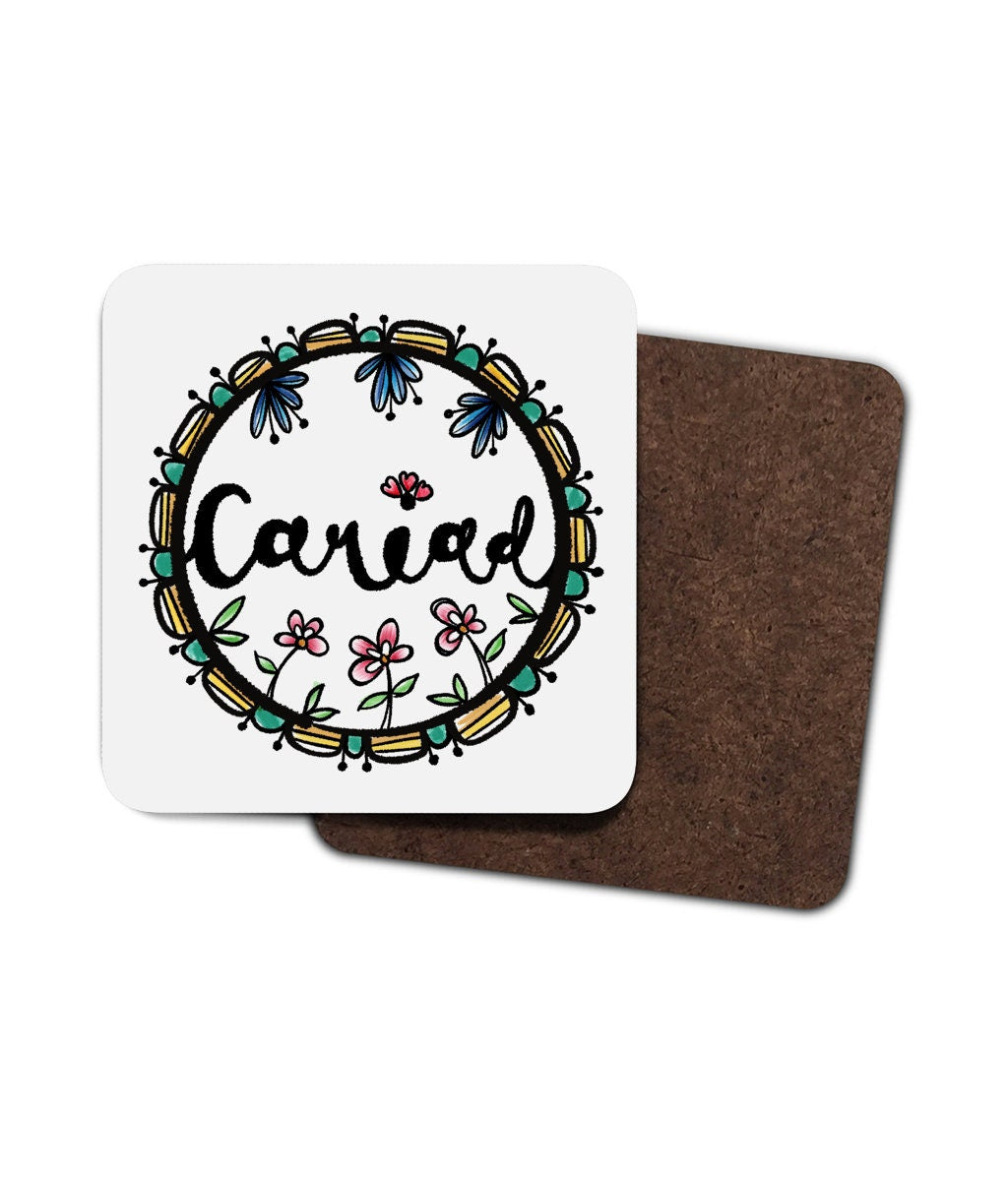 Welsh coaster set, four hardboard coasters, welsh language gift, cwtch lover's present, hugs from Wales, Wales gift