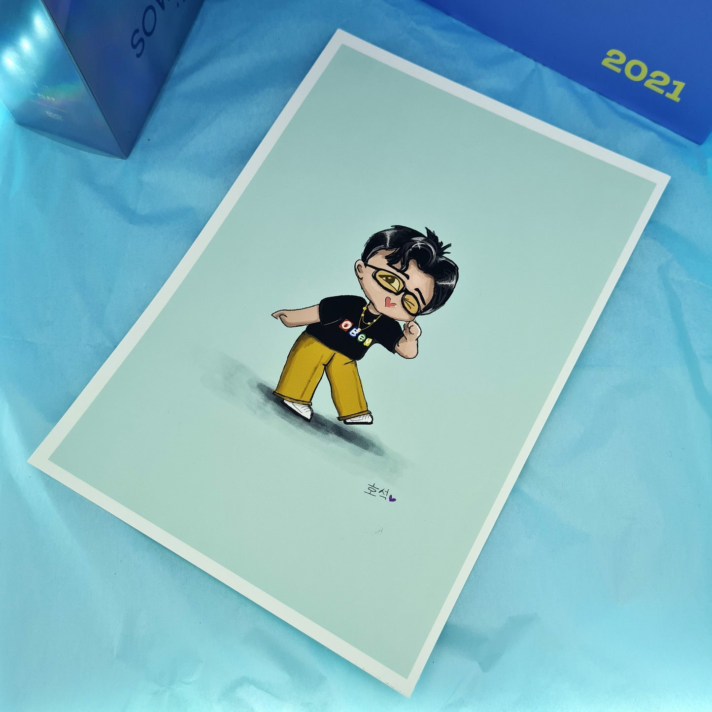 J-Hope chibi art print, archive quality, Hoseok BTS illustration, bangtan character art, cute Hobi print