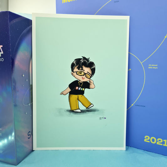 J-Hope chibi art print, archive quality, Hoseok BTS illustration, bangtan character art, cute Hobi print