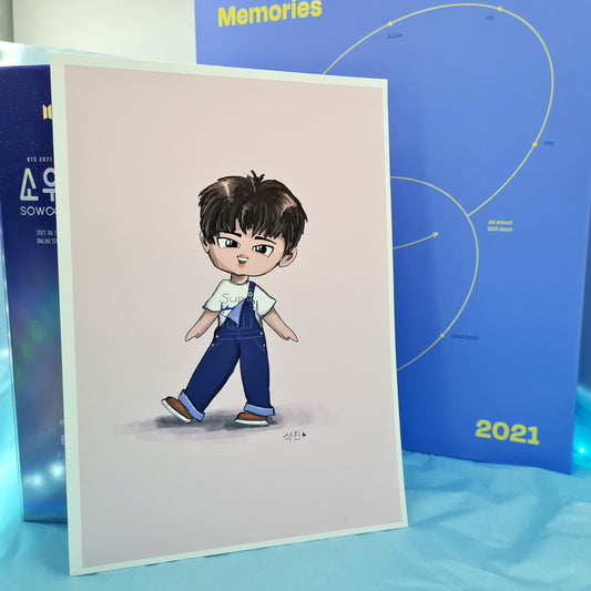 Jin chibi art print, archive quality, Seokjin BTS illustration, bangtan character art, cute Worldwide Handsome print