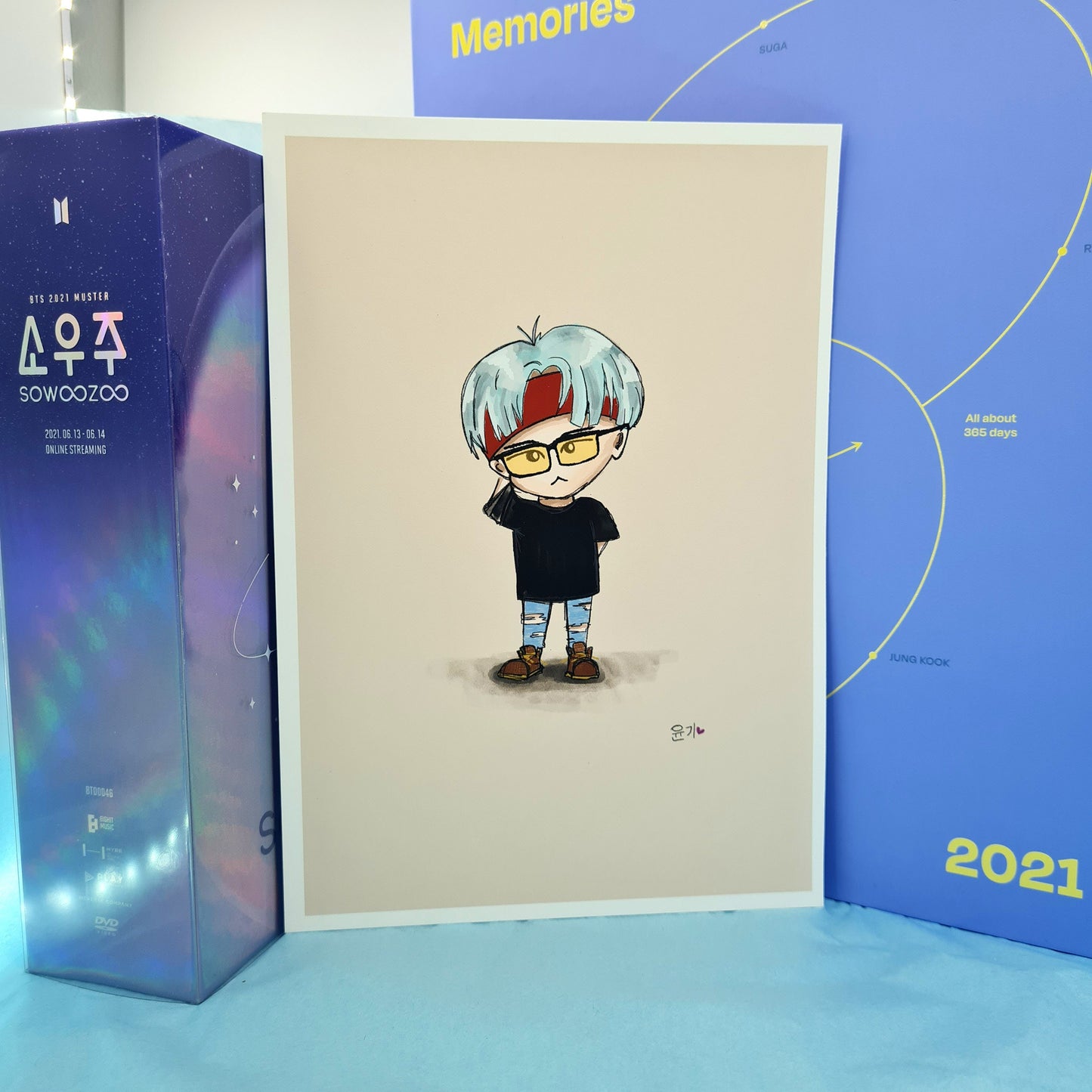 SUGA chibi art print, archive quality, Yoongi BTS illustration, bangtan character art, cute AgustD print