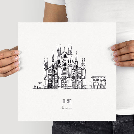 Milano Duomo print, Europe art print, Italy print, Milan cathedral wall art, lustre square paper print, architecture illustration, line art