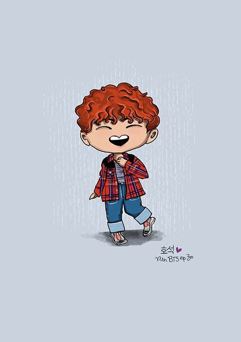 J-Hope Run BTS, Episode 30, chibi art print, Ep30 archive quality, Hoseok BTS illustration, bangtan character art, cute Hobi print