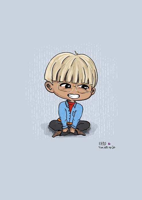 V Run BTS chibi art print, archive quality, Taehyung BTS illustration, Episode 30 Run BTS, bangtan character art, cute TaeTae print