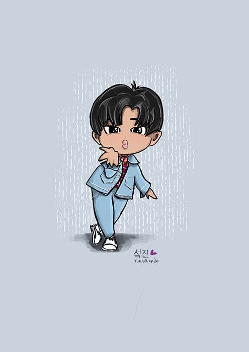 Jin Run BTS Ep30 chibi art print, Episode 30 archive quality, Seokjin BTS illustration, bangtan character art, cute Worldwide Handsome print