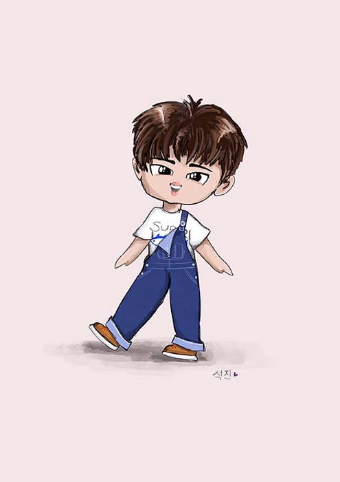 Jin chibi art print, archive quality, Seokjin BTS illustration, bangtan character art, cute Worldwide Handsome print