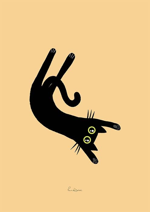 Bear Cat Banana print, black cat illustration