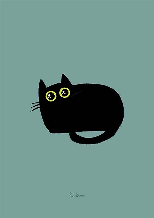 Bear Cat Loaf print, black cat illustration