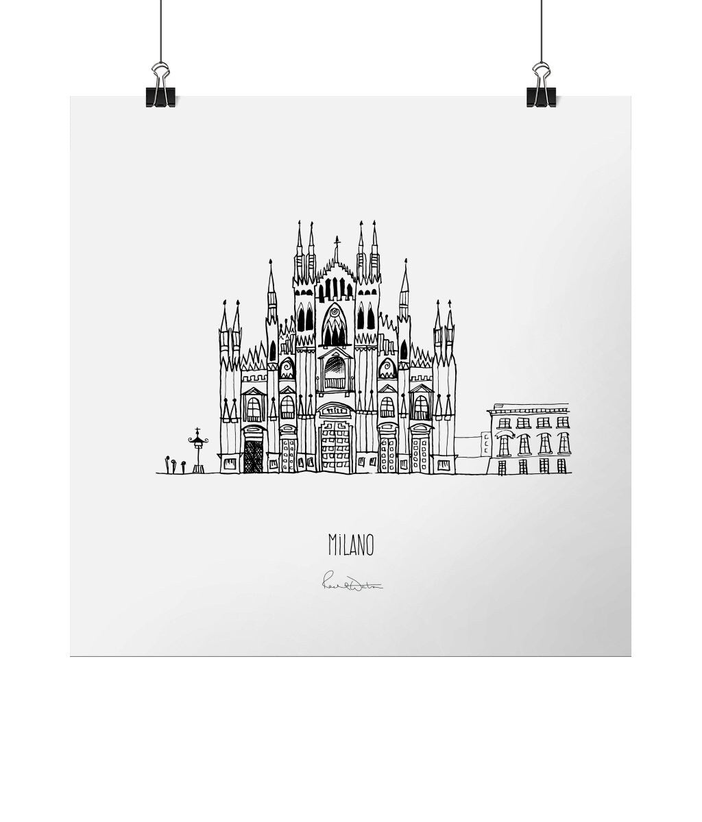 Milano Duomo print, Europe art print, Italy print, Milan cathedral wall art, lustre square paper print, architecture illustration, line art