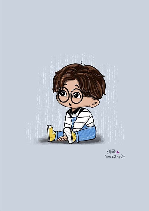 Jungkook Run BTS, Episode 30 chibi art print, archive quality, BTS illustration, bangtan character art, cute JK print