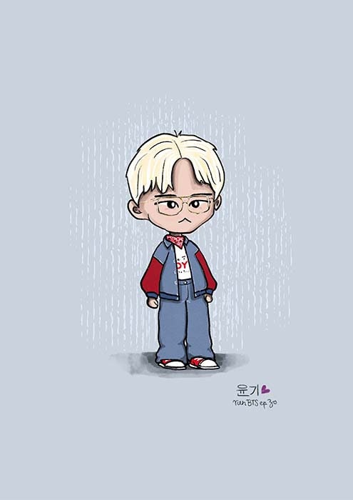 SUGA Run BTS chibi art print, Episode 30, archive quality, Yoongi BTS illustration, bangtan character art, cute AgustD print