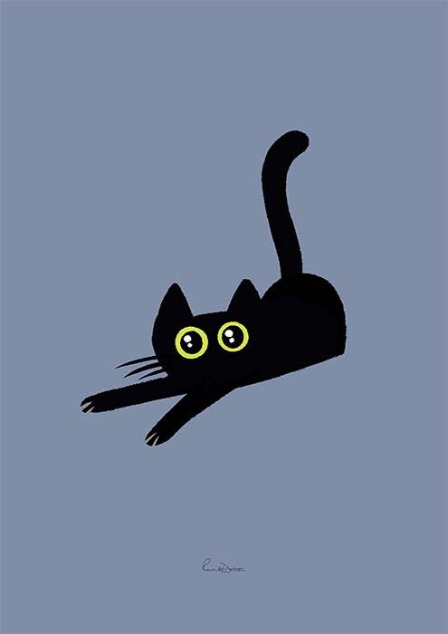 Bear Cat Pounce print, black cat illustration