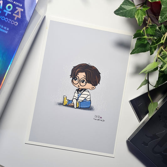 Jungkook Run BTS, Episode 30 chibi art print, archive quality, BTS illustration, bangtan character art, cute JK print