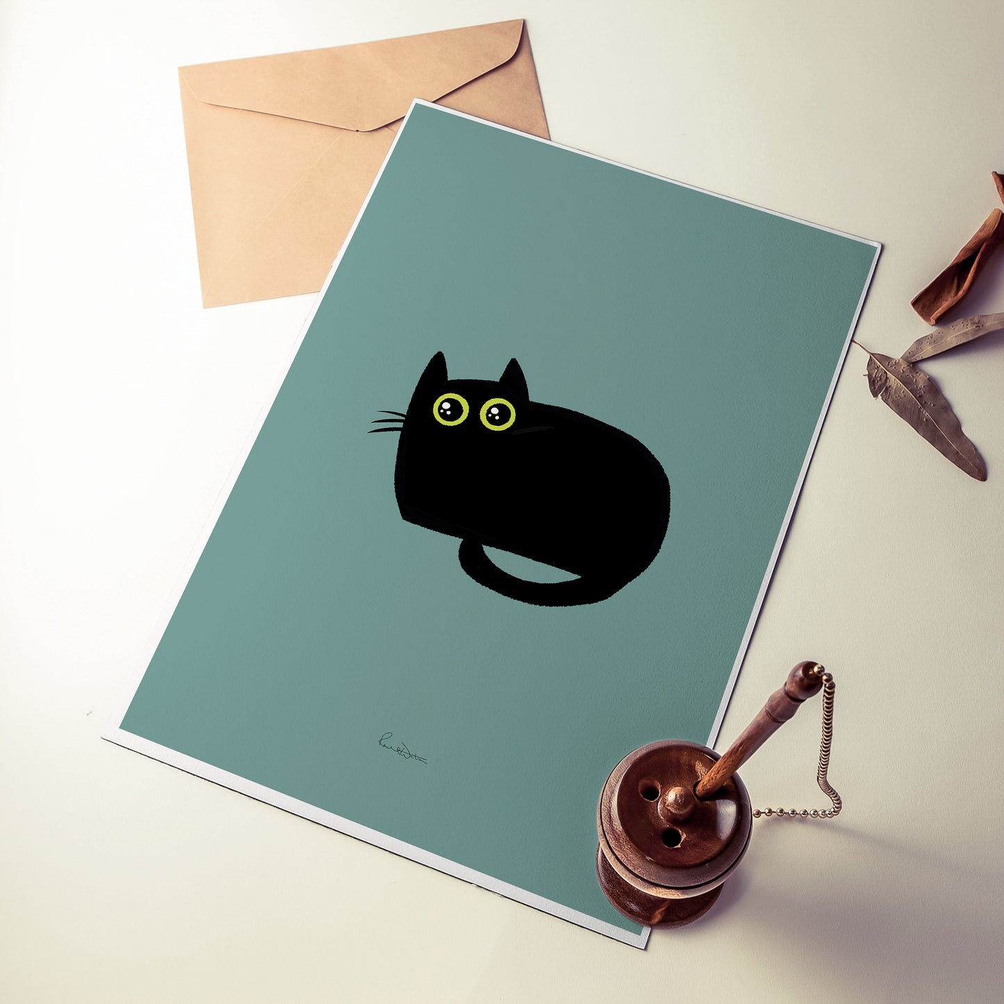 Bear Cat Loaf print, black cat illustration