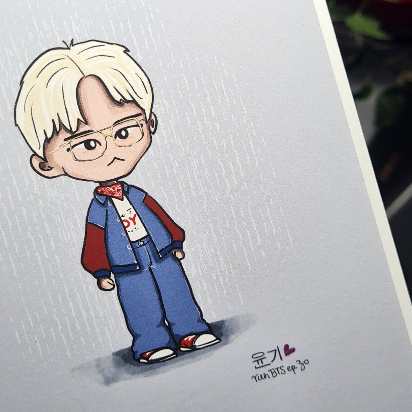 SUGA Run BTS chibi art print, Episode 30, archive quality, Yoongi BTS illustration, bangtan character art, cute AgustD print