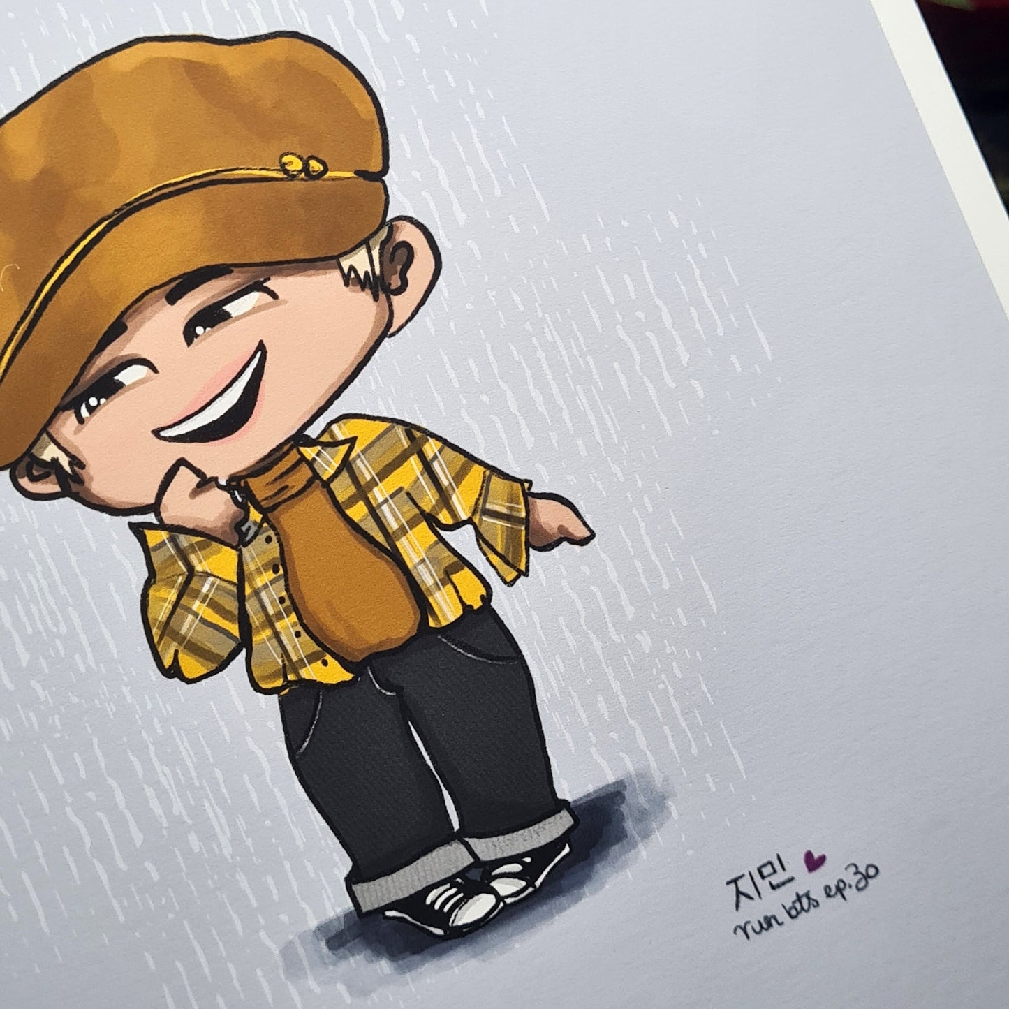 Jimin Run BTS chibi art print, Episode 30, archive quality, Park Jimin BTS illustration, bangtan character art, cute Jiminie print